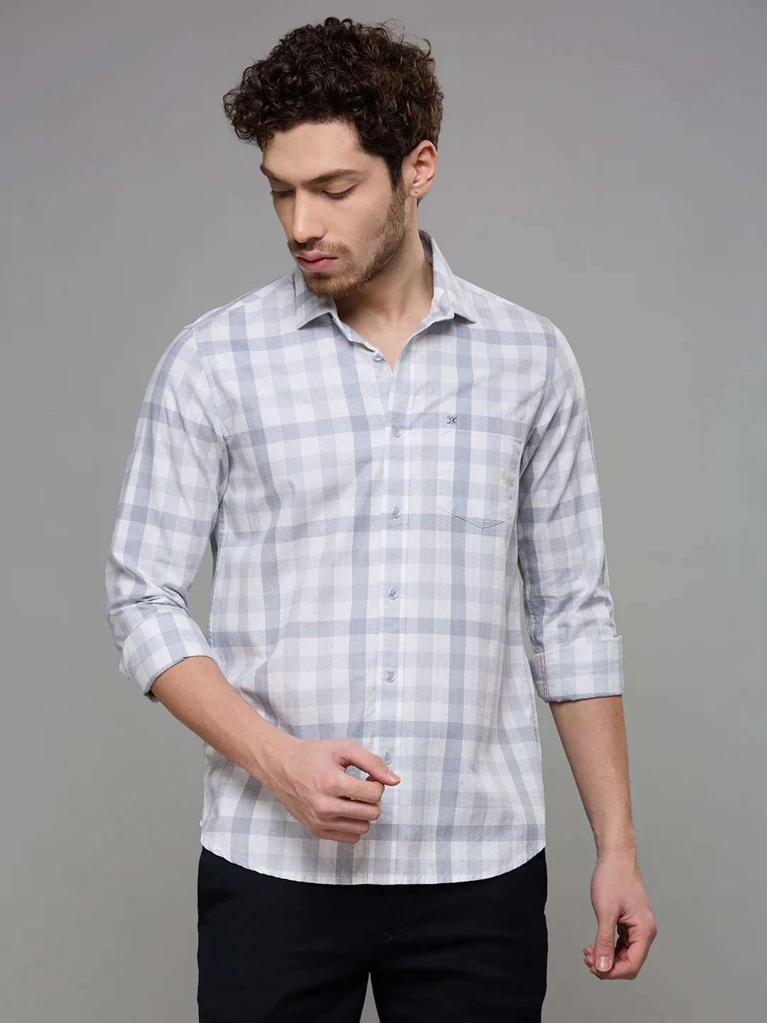 Men's Grey Checks Slim Fit Shirts - Image 3