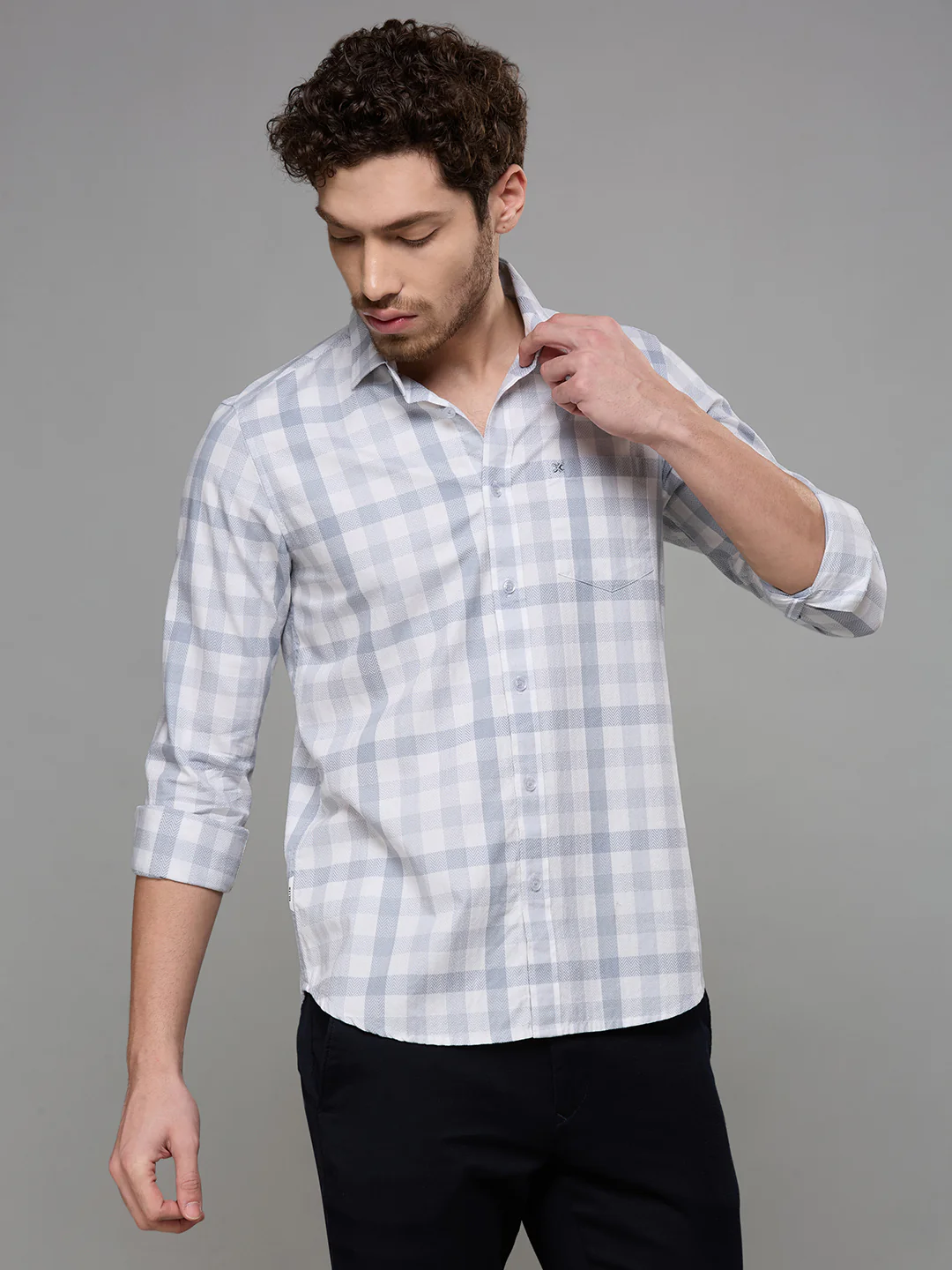 Men's Grey Checks Slim Fit Shirts - Image 5