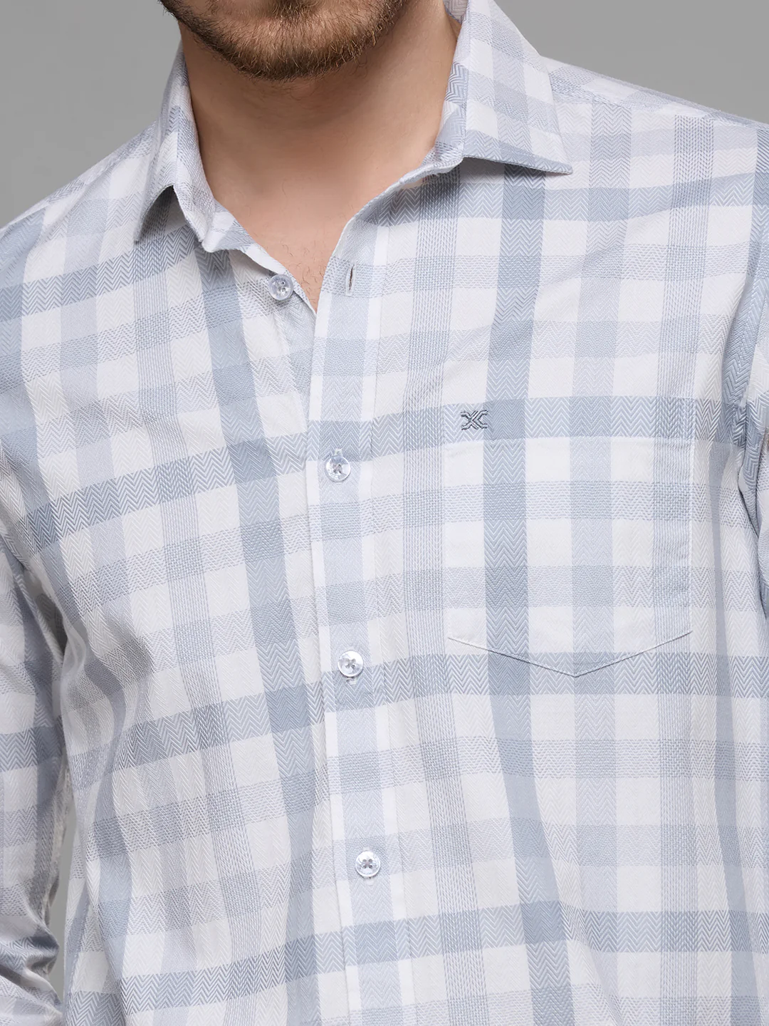 Men's Grey Checks Slim Fit Shirts - Image 7