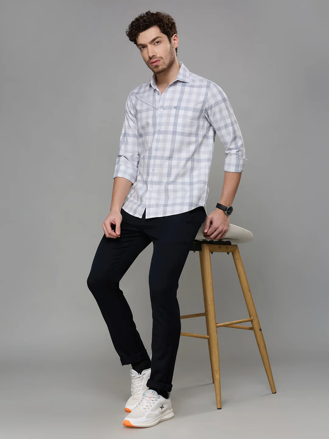 Men's Grey Checks Slim Fit Shirts - Image 8