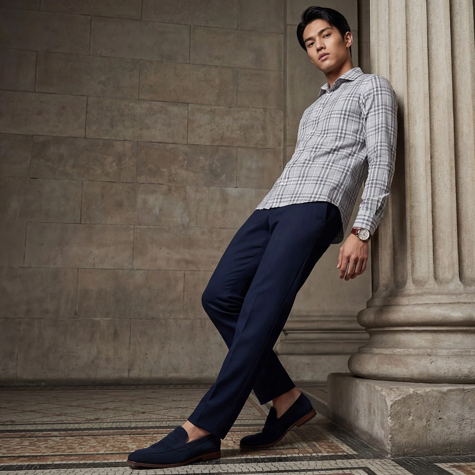 Men's Grey Checks Slim Fit Shirts