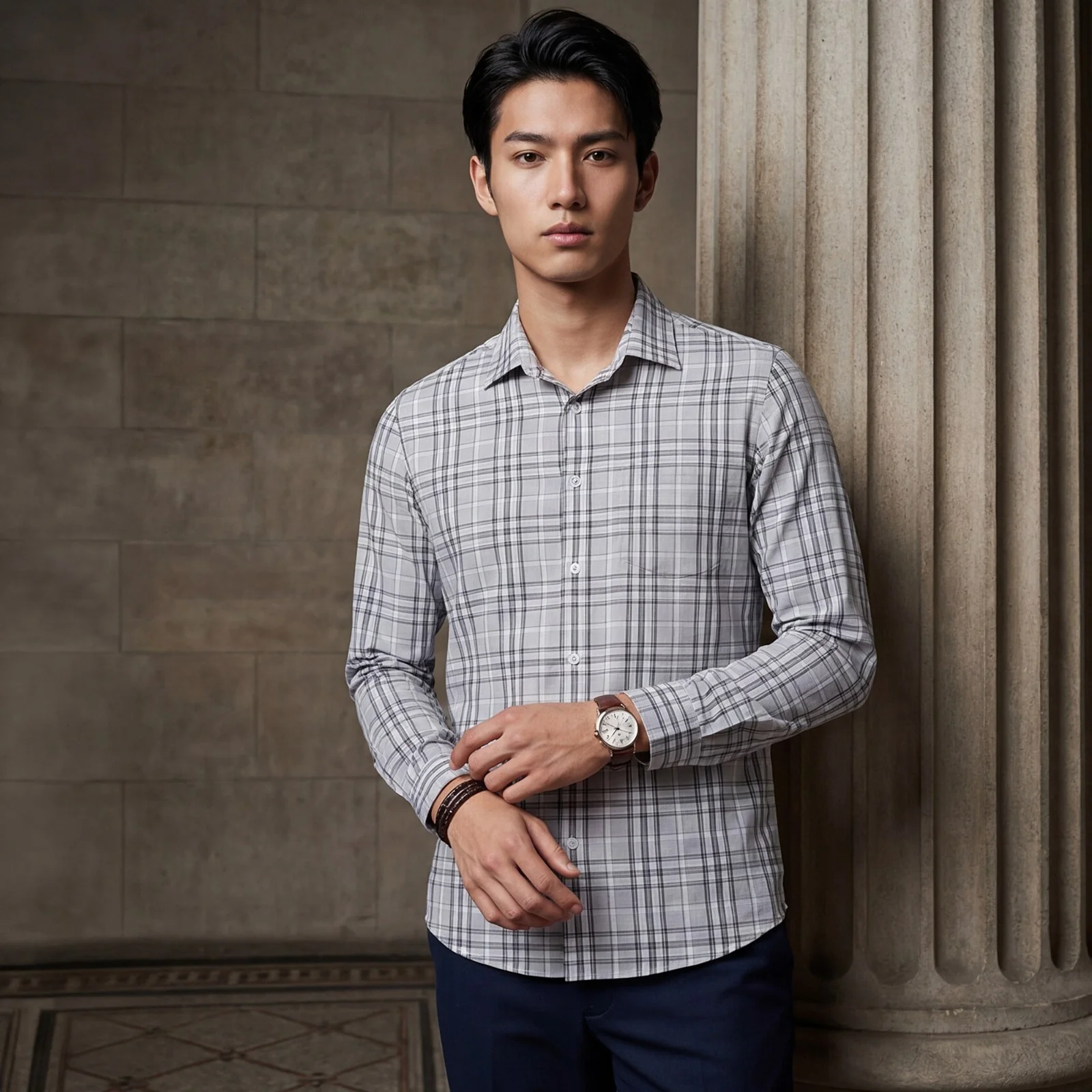 Men's Grey Checks Slim Fit Shirts - Image 2