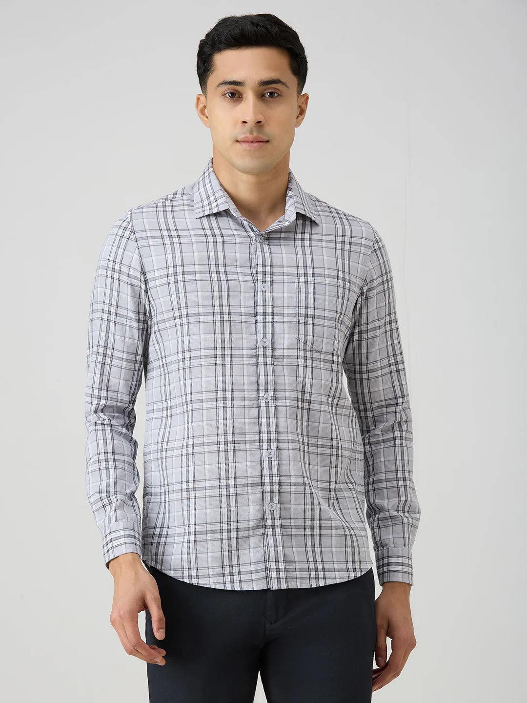 Men's Grey Checks Slim Fit Shirts - Image 3