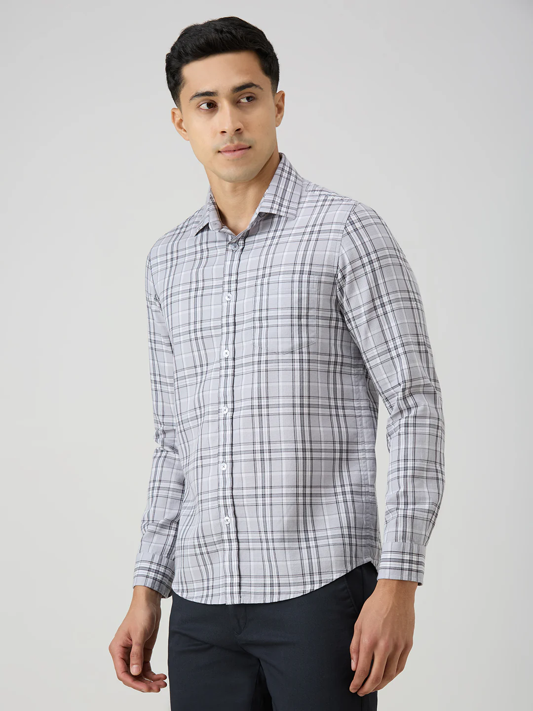 Men's Grey Checks Slim Fit Shirts - Image 4