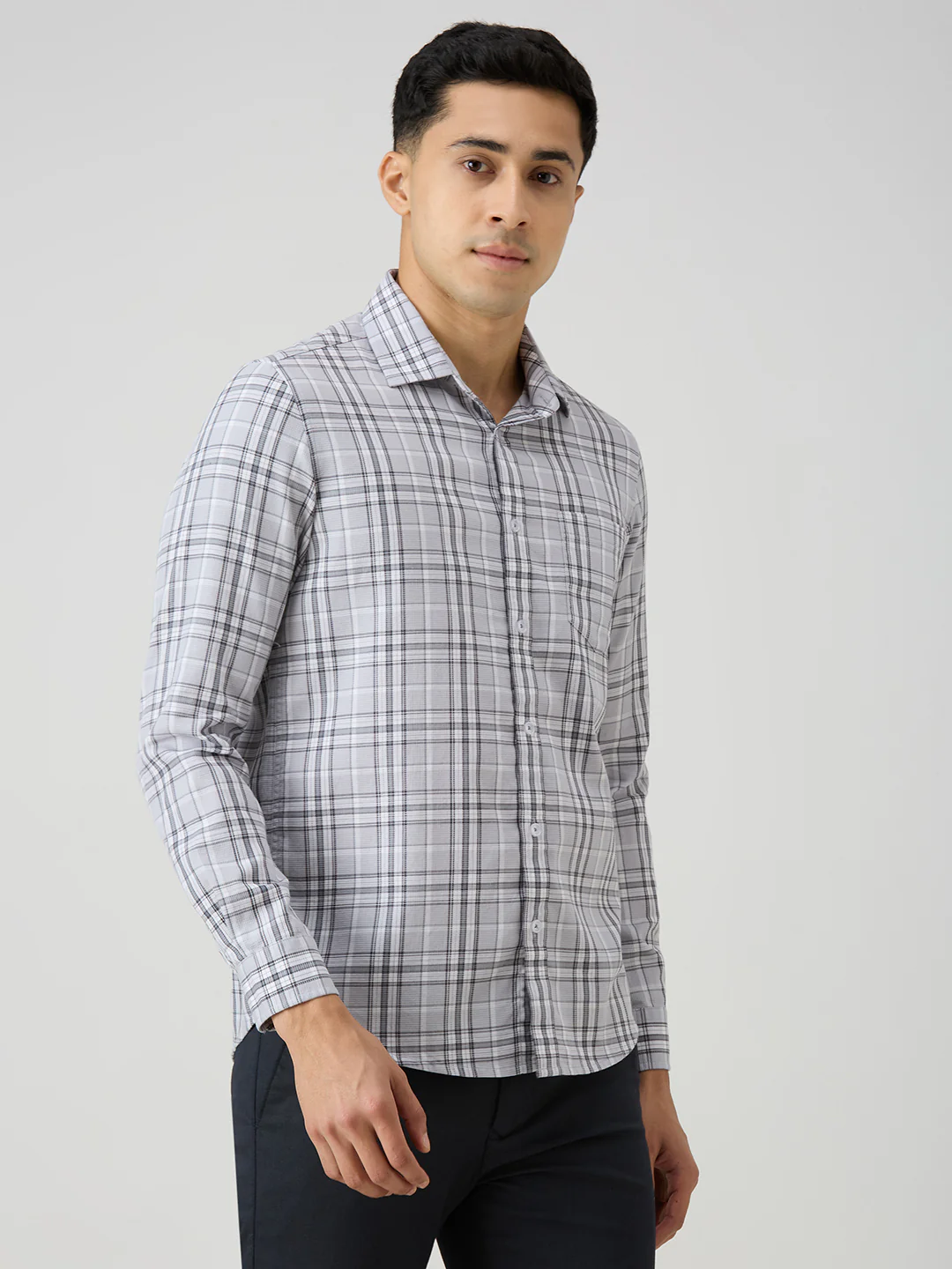 Men's Grey Checks Slim Fit Shirts - Image 5