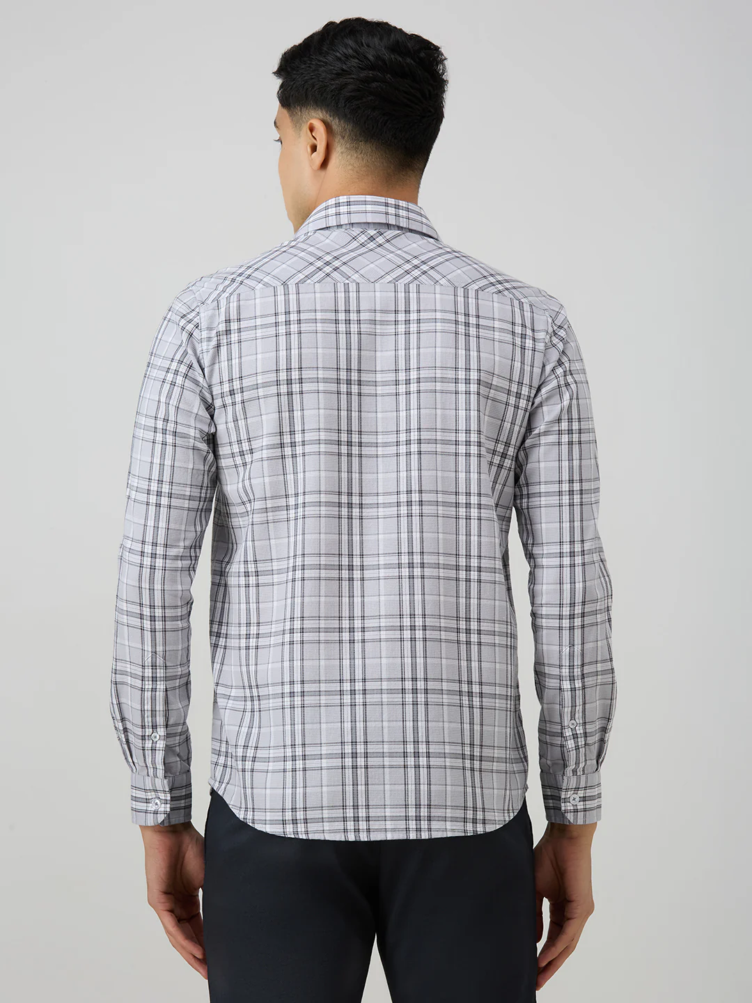 Men's Grey Checks Slim Fit Shirts - Image 6