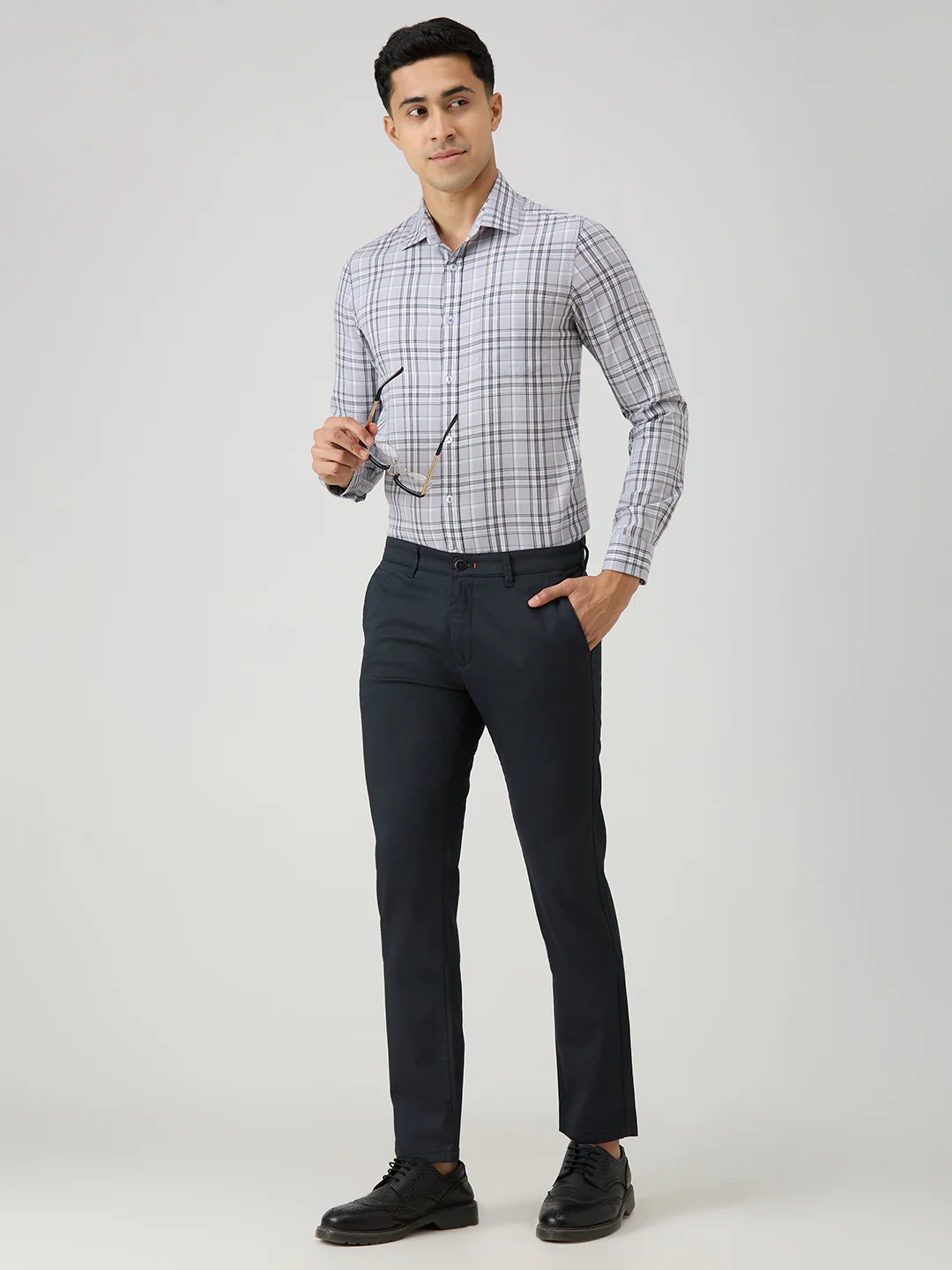 Men's Grey Checks Slim Fit Shirts - Image 8