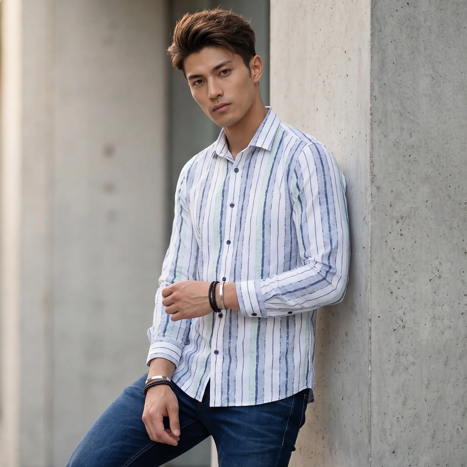 Men's Grey Printed Slim Fit Shirts - Image 2
