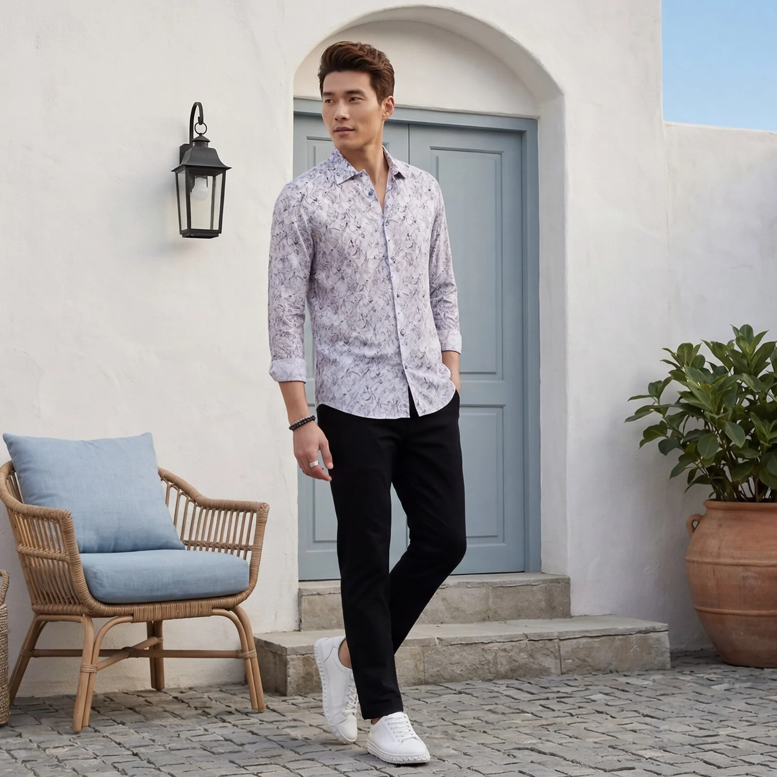 Men's Grey Printed Slim Fit Shirts