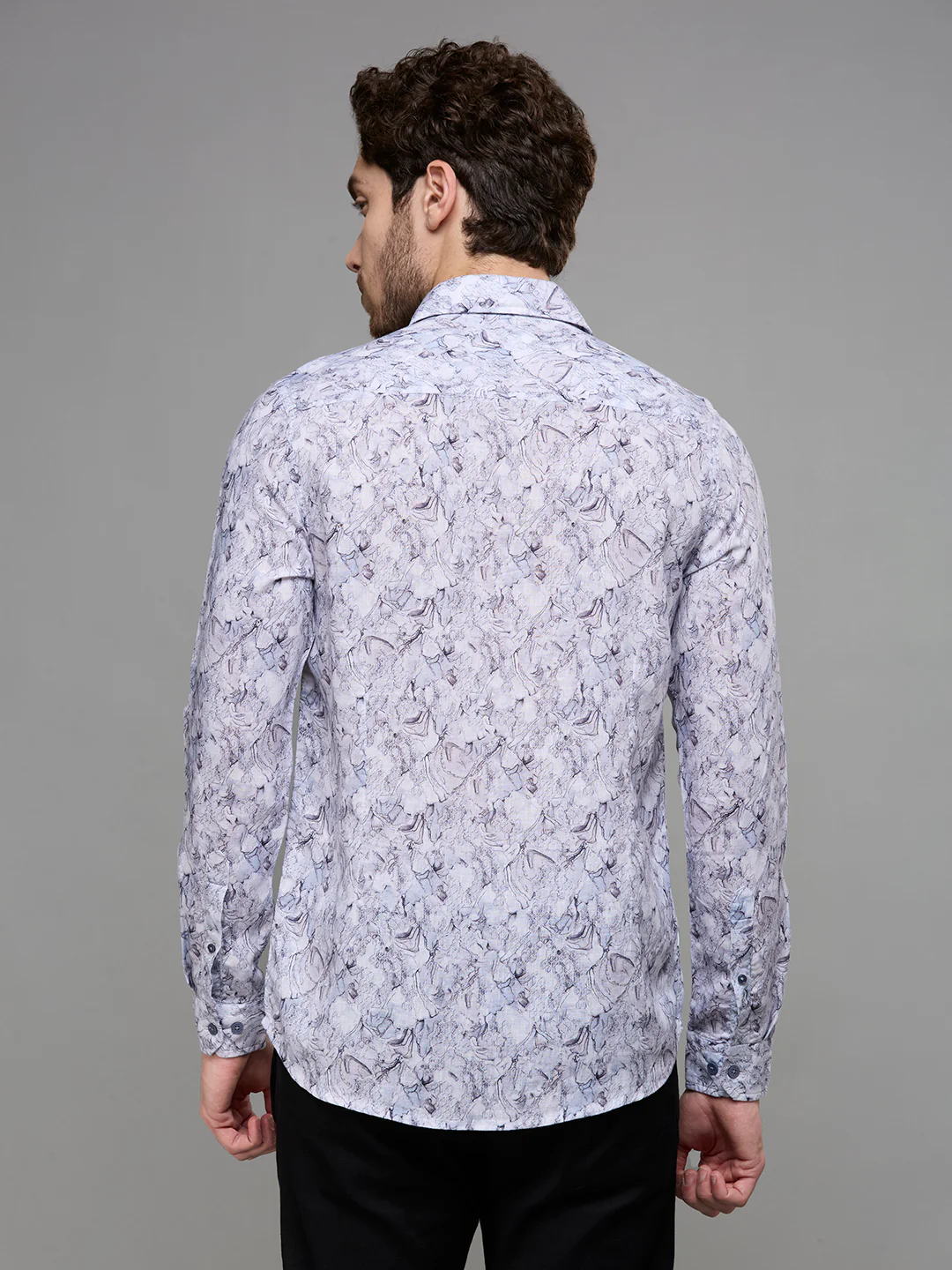 Men's Grey Printed Slim Fit Shirts - Image 6