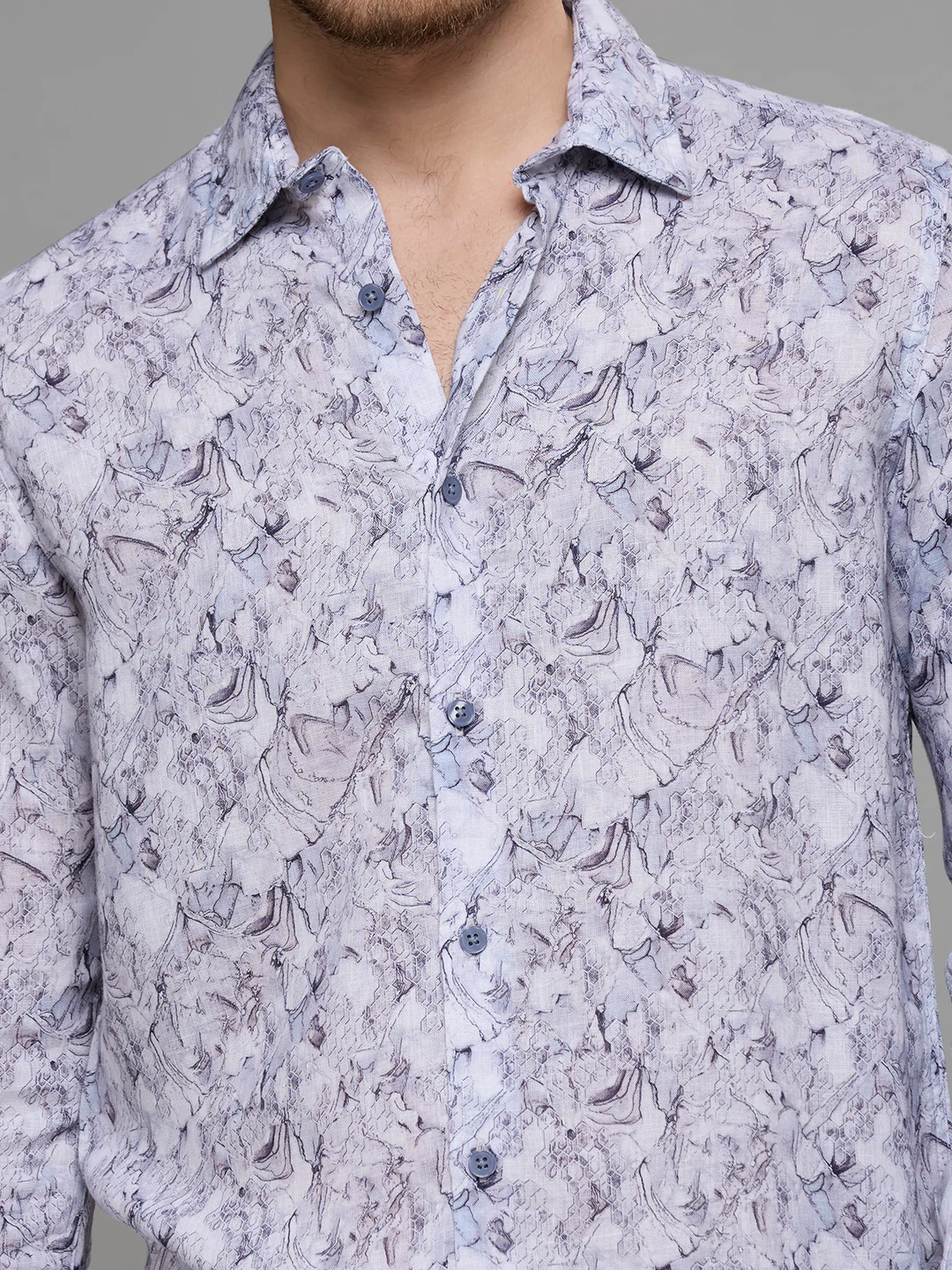 Men's Grey Printed Slim Fit Shirts - Image 7