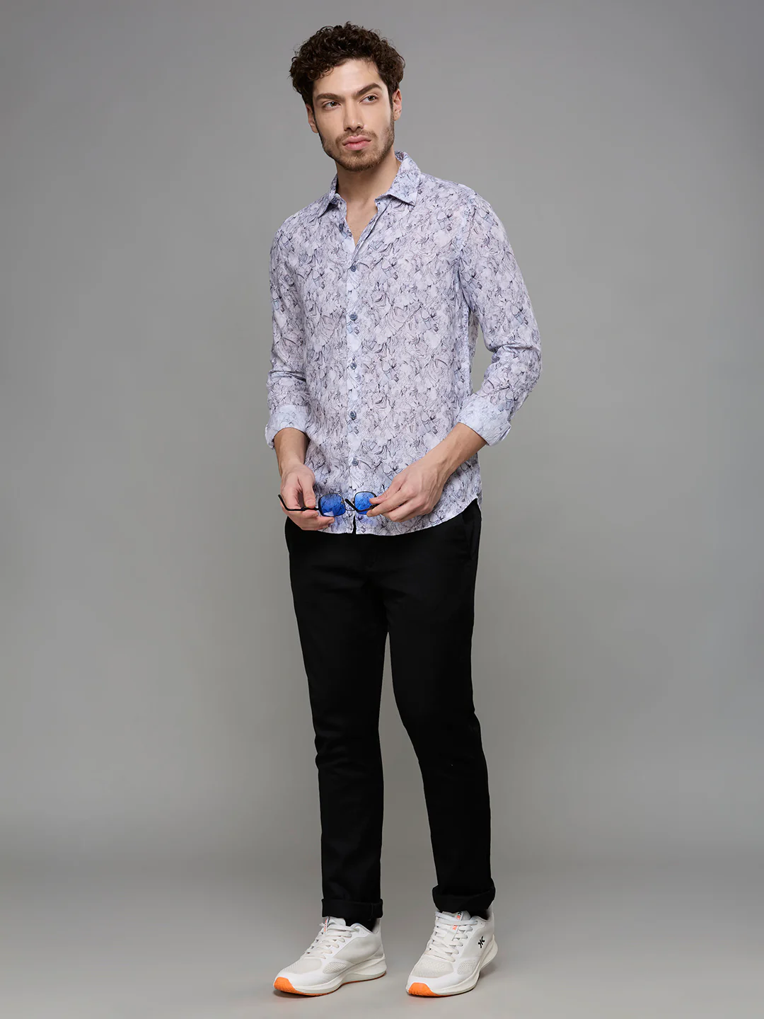 Men's Grey Printed Slim Fit Shirts - Image 8