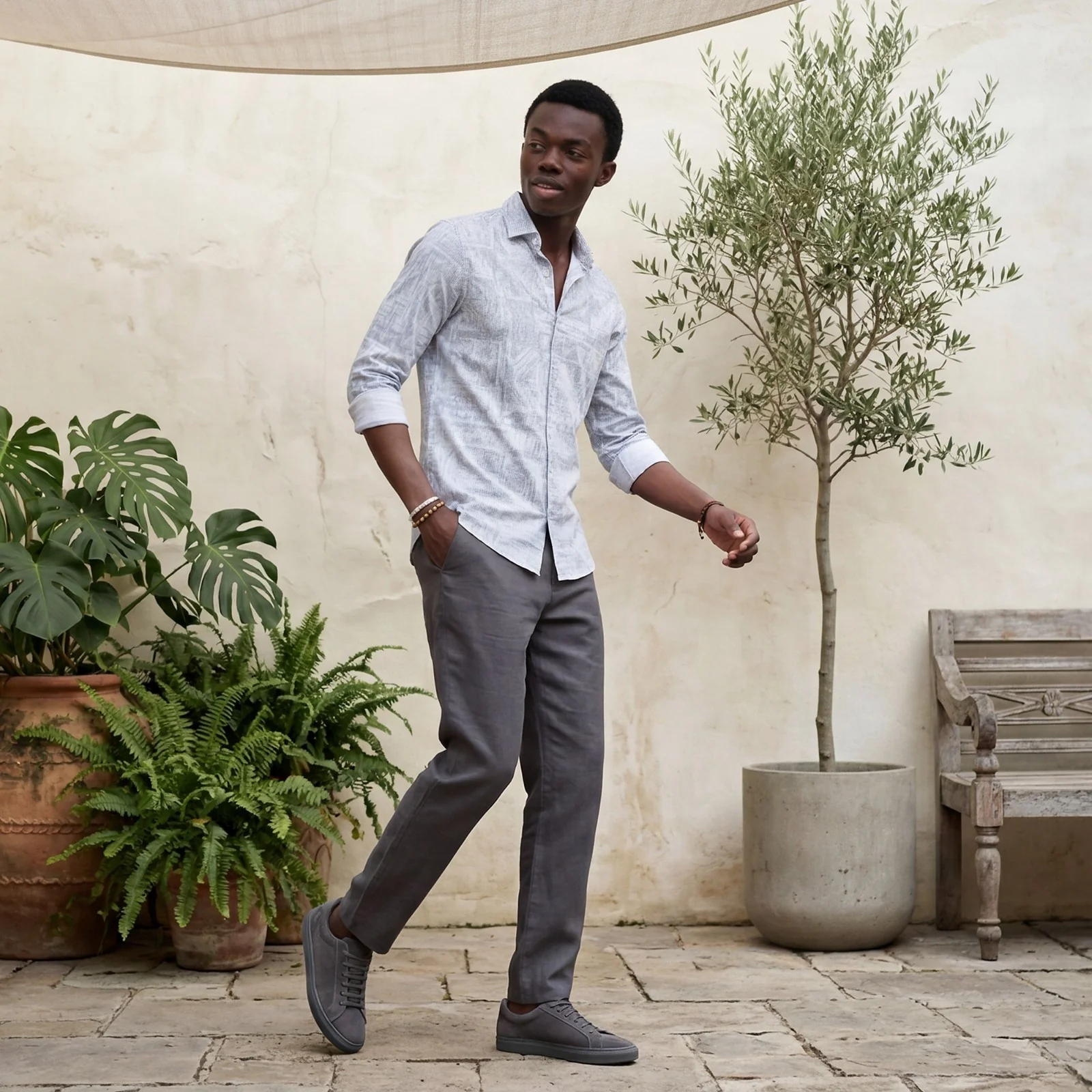 Men's Grey Printed Slim Fit Shirts