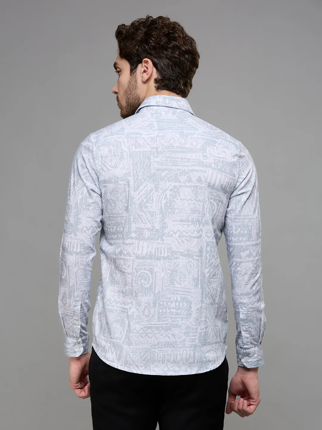 Men's Grey Printed Slim Fit Shirts - Image 6