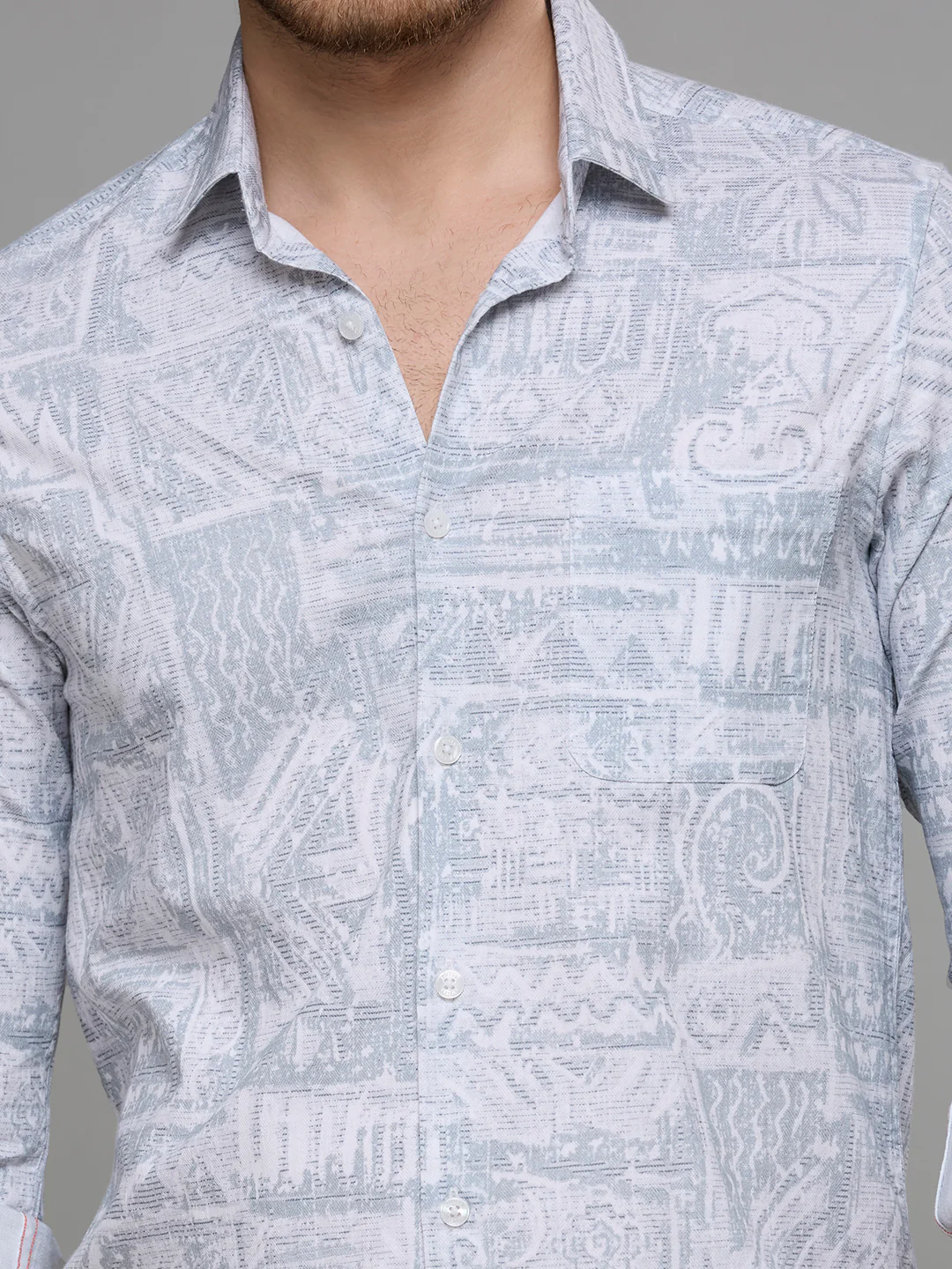 Men's Grey Printed Slim Fit Shirts - Image 7