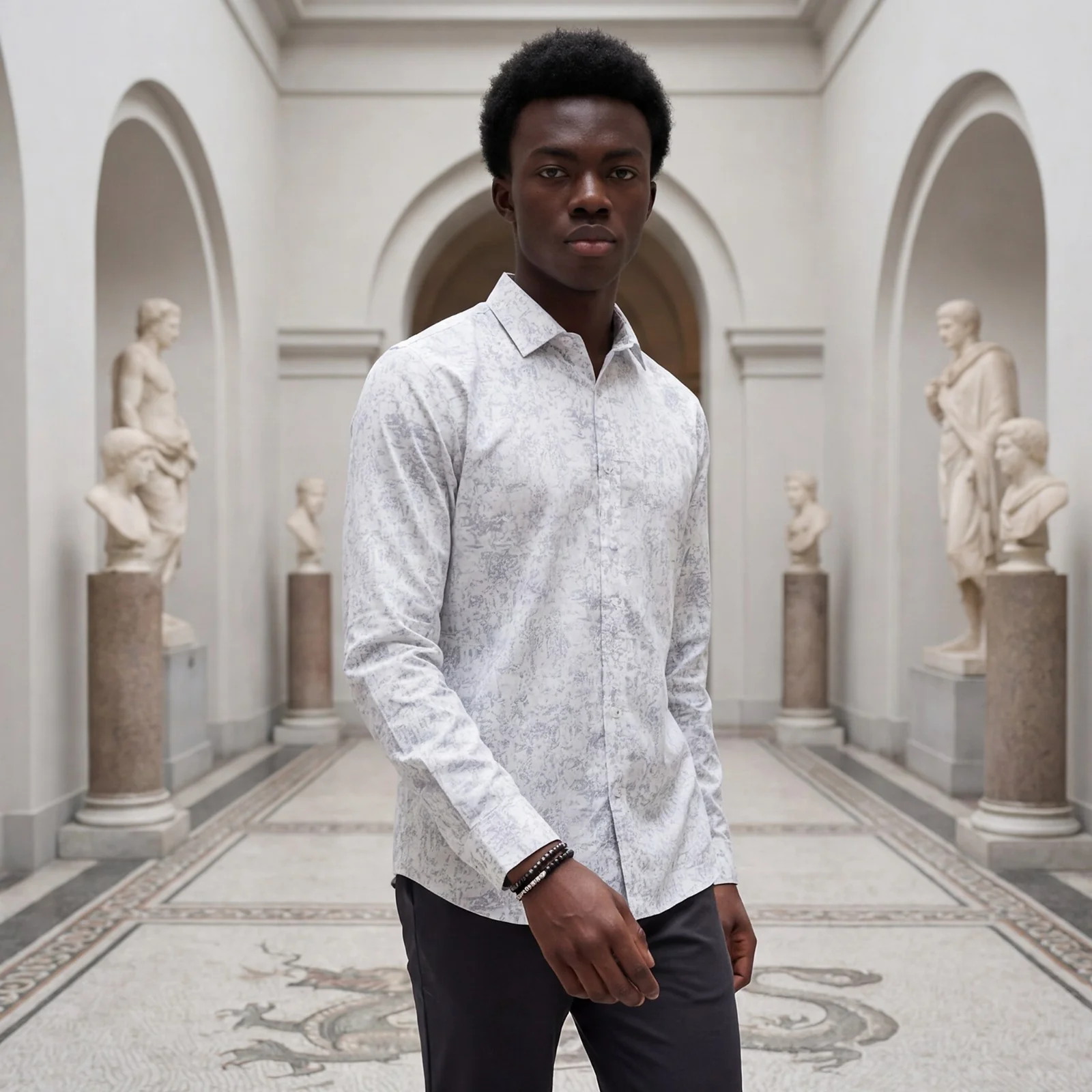 Men's Grey Printed Slim Fit Shirts - Image 2