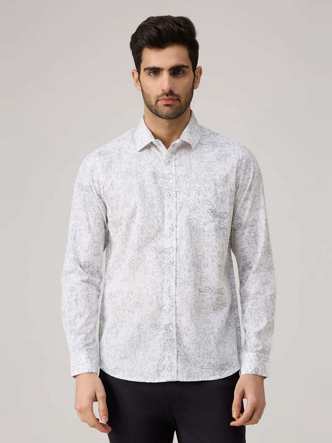 Men's Grey Printed Slim Fit Shirts - Image 3
