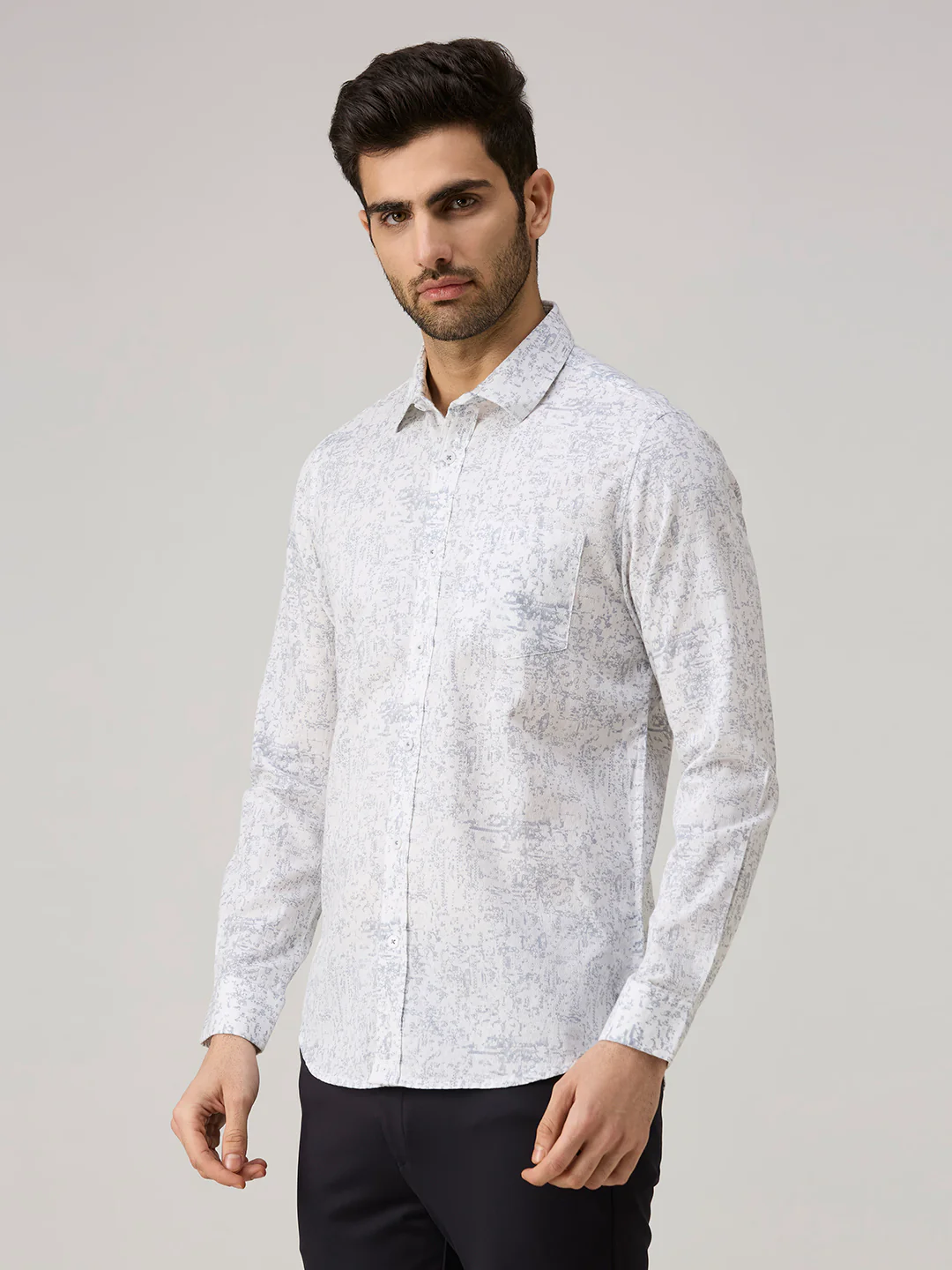 Men's Grey Printed Slim Fit Shirts - Image 4