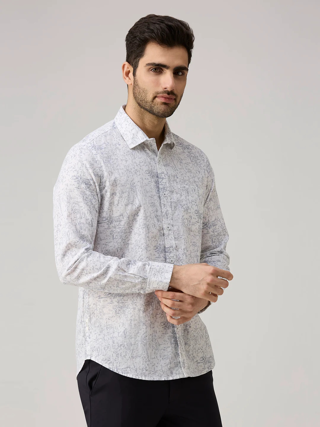 Men's Grey Printed Slim Fit Shirts - Image 5