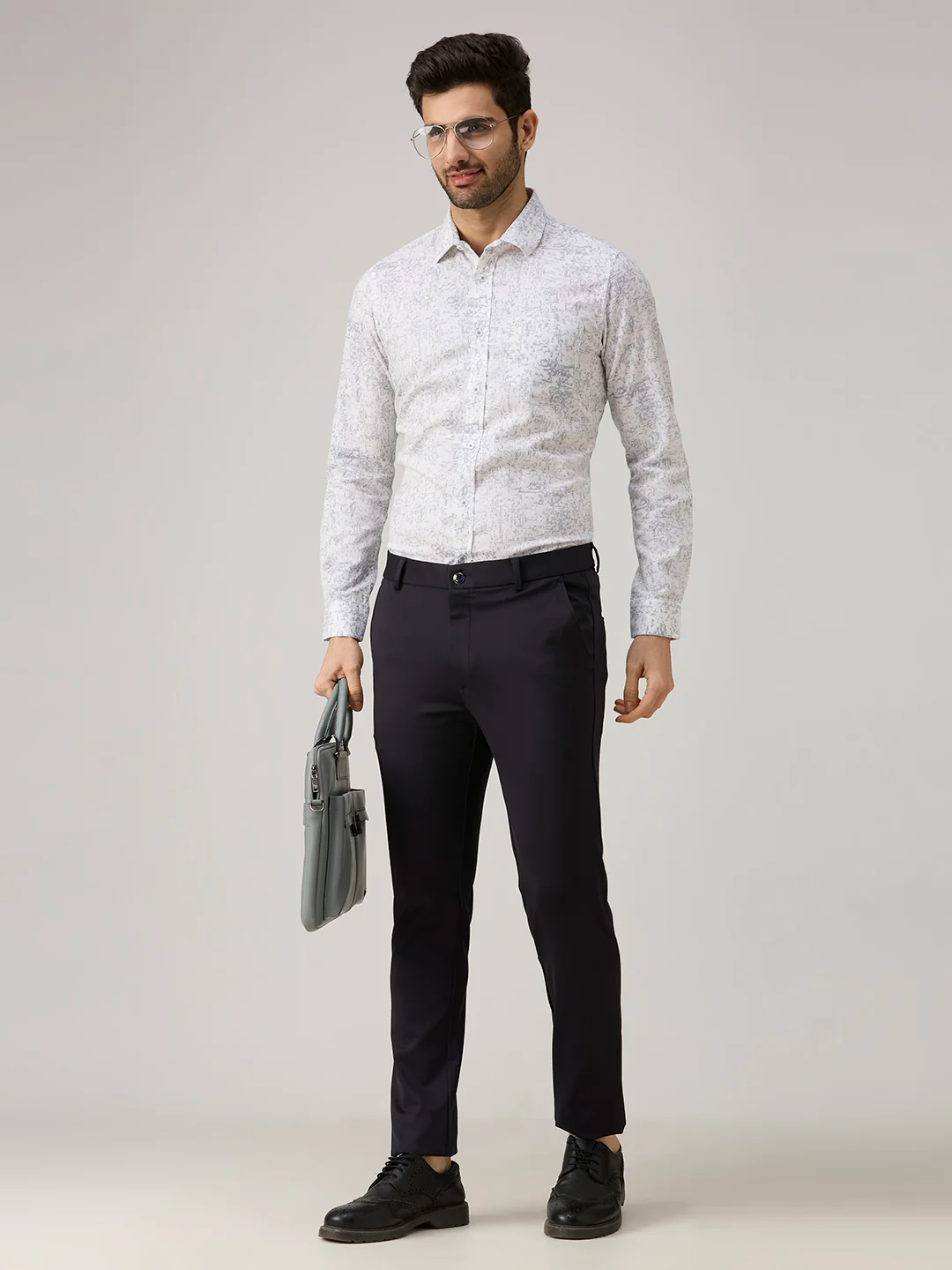 Men's Grey Printed Slim Fit Shirts - Image 8