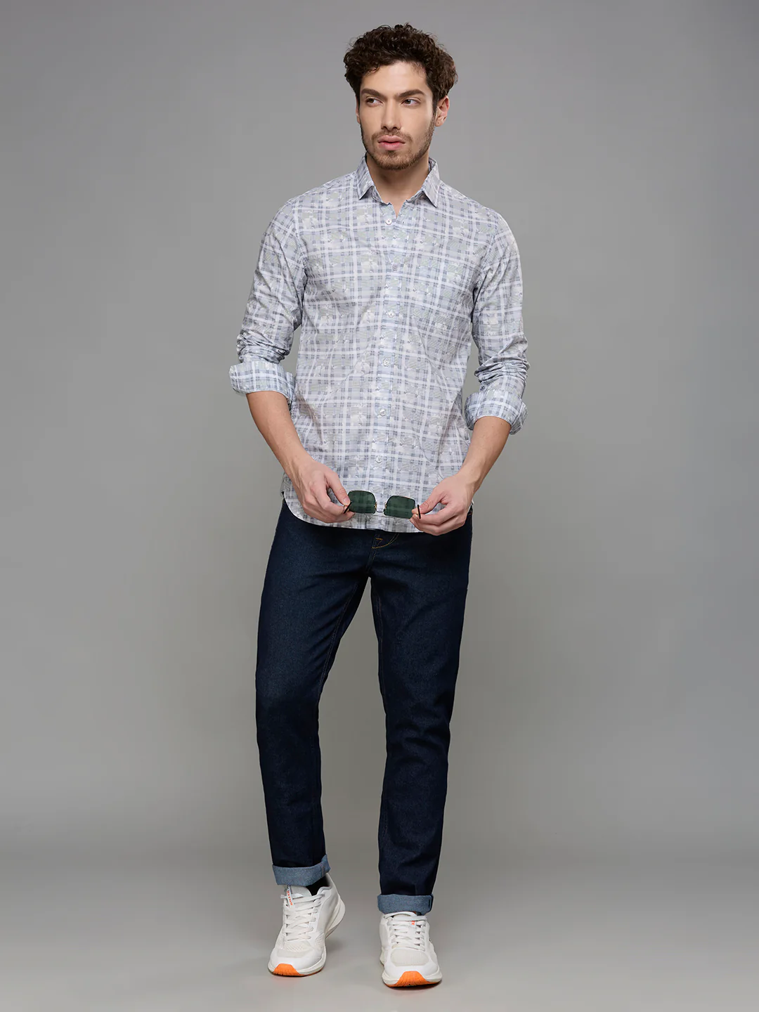 Men's Grey Printed Slim Fit Shirts - Image 8