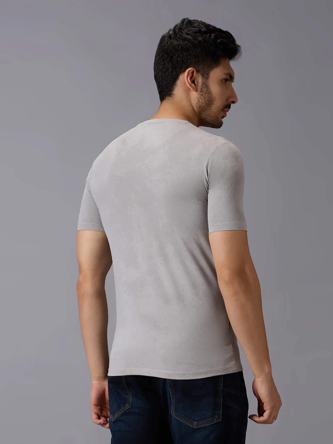 Men's Grey Printed Slim Fit T-Shirts - Image 4
