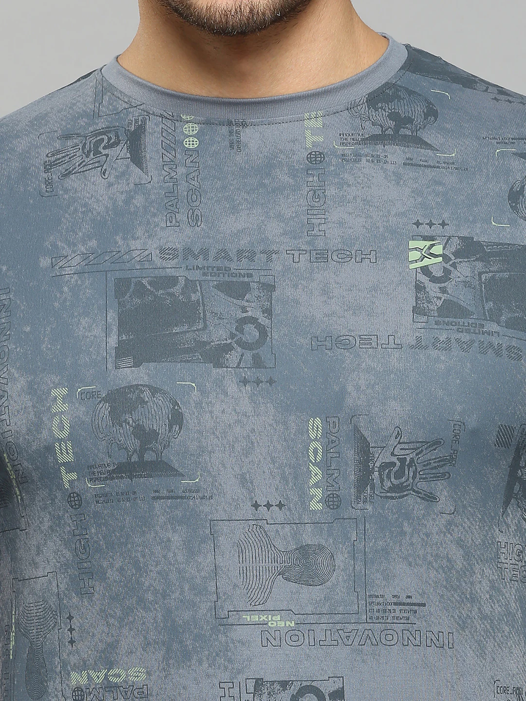 Men's Grey Printed Slim Fit T-Shirts - Image 5