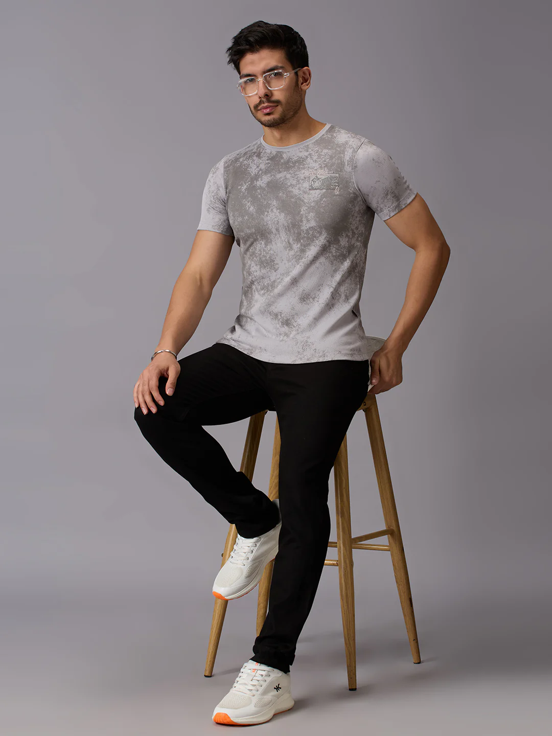 Men's Grey Printed Slim Fit T-Shirts - Image 6