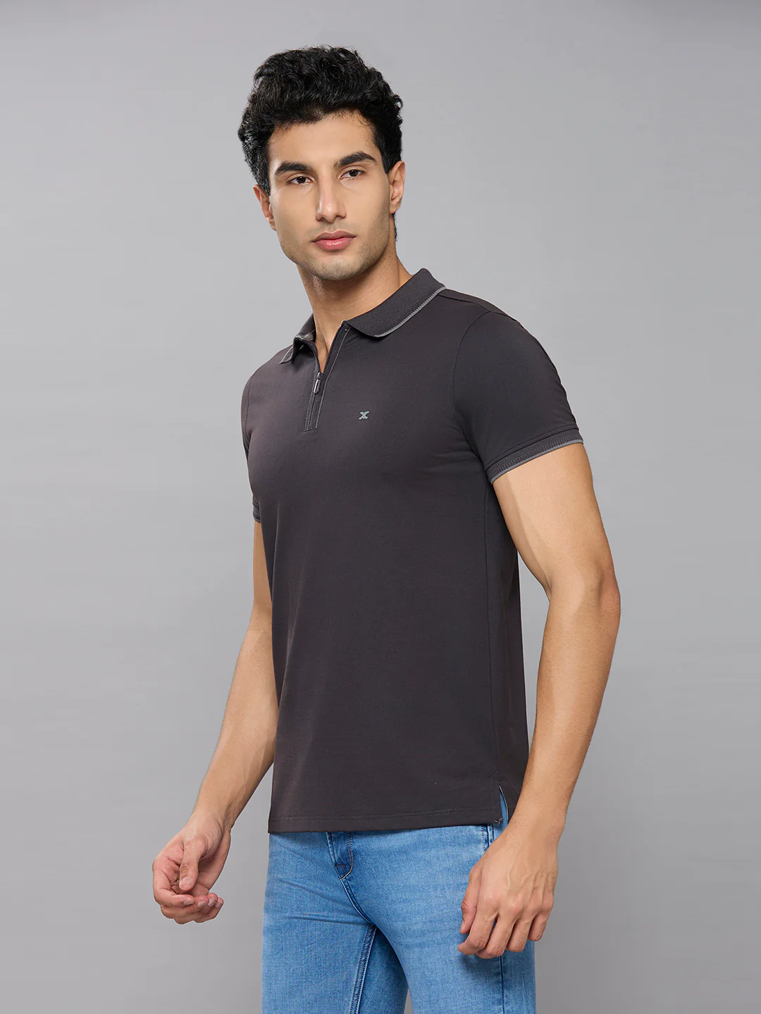 Men's Grey Printed Slim Fit T-Shirts - Image 2