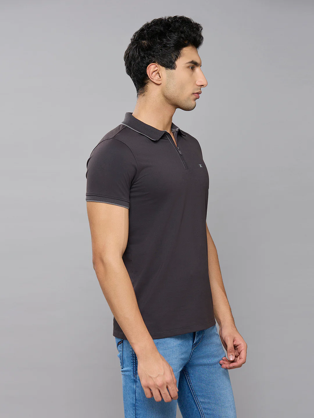 Men's Grey Printed Slim Fit T-Shirts - Image 3