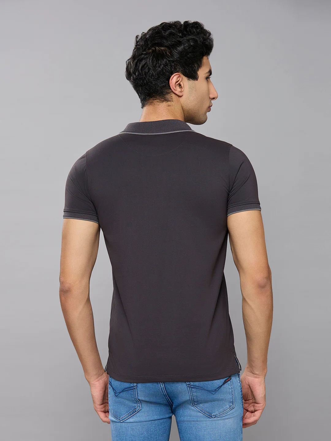 Men's Grey Printed Slim Fit T-Shirts - Image 4