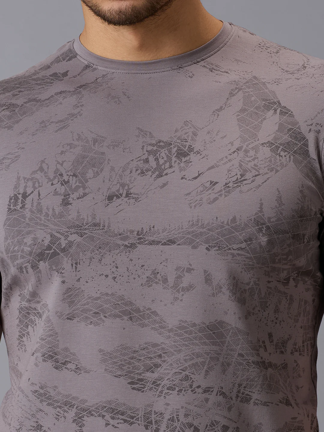Men's Grey Printed Slim Fit T-Shirts - Image 5