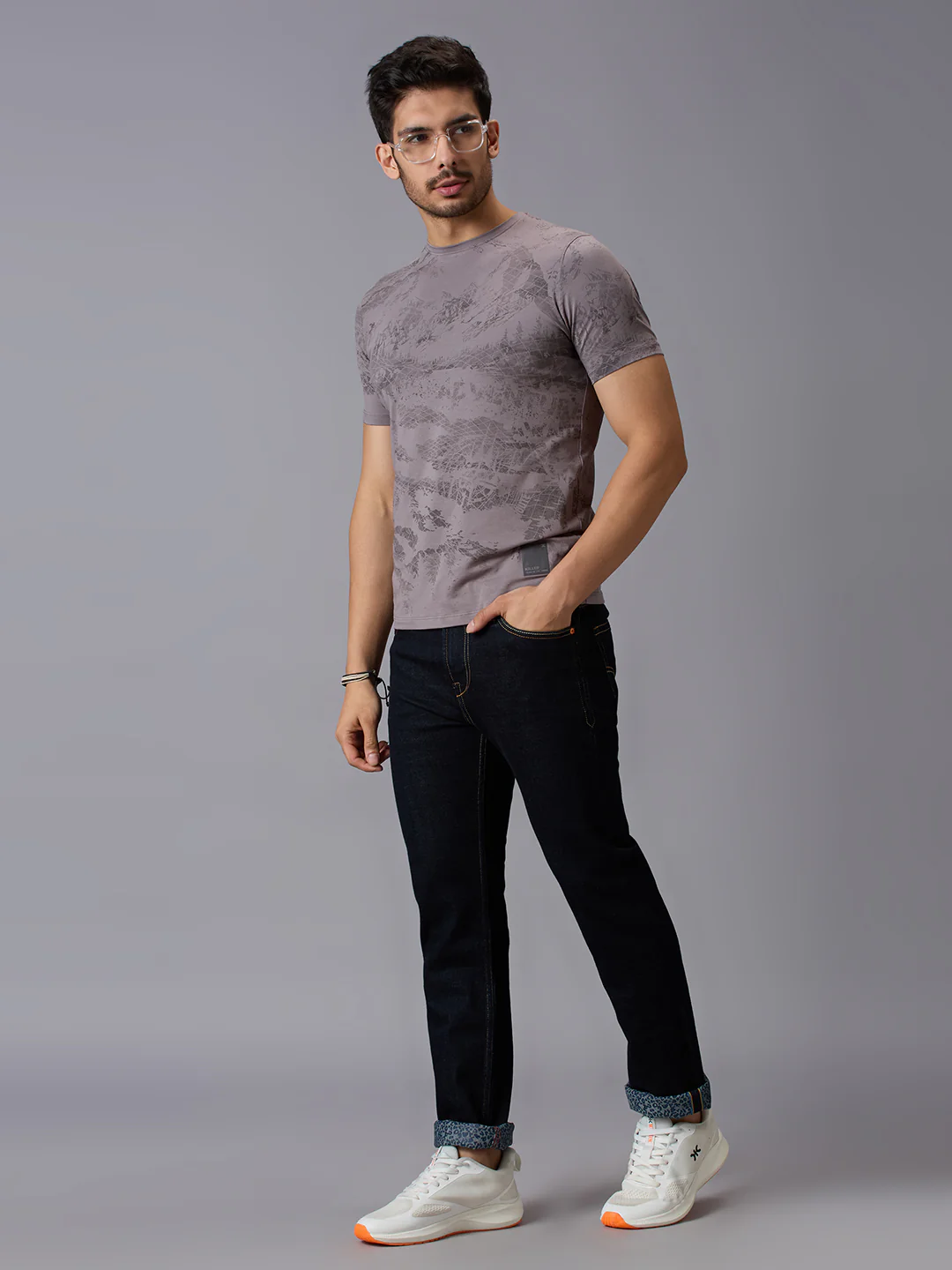 Men's Grey Printed Slim Fit T-Shirts - Image 6