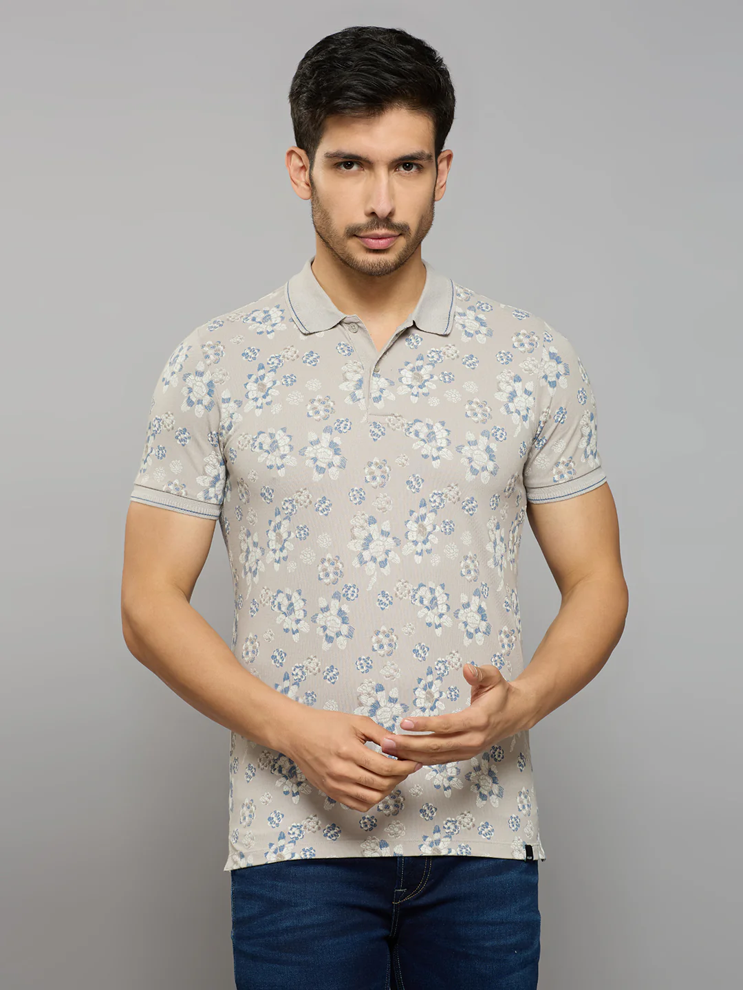 Men's Grey Printed Slim Fit T-Shirts