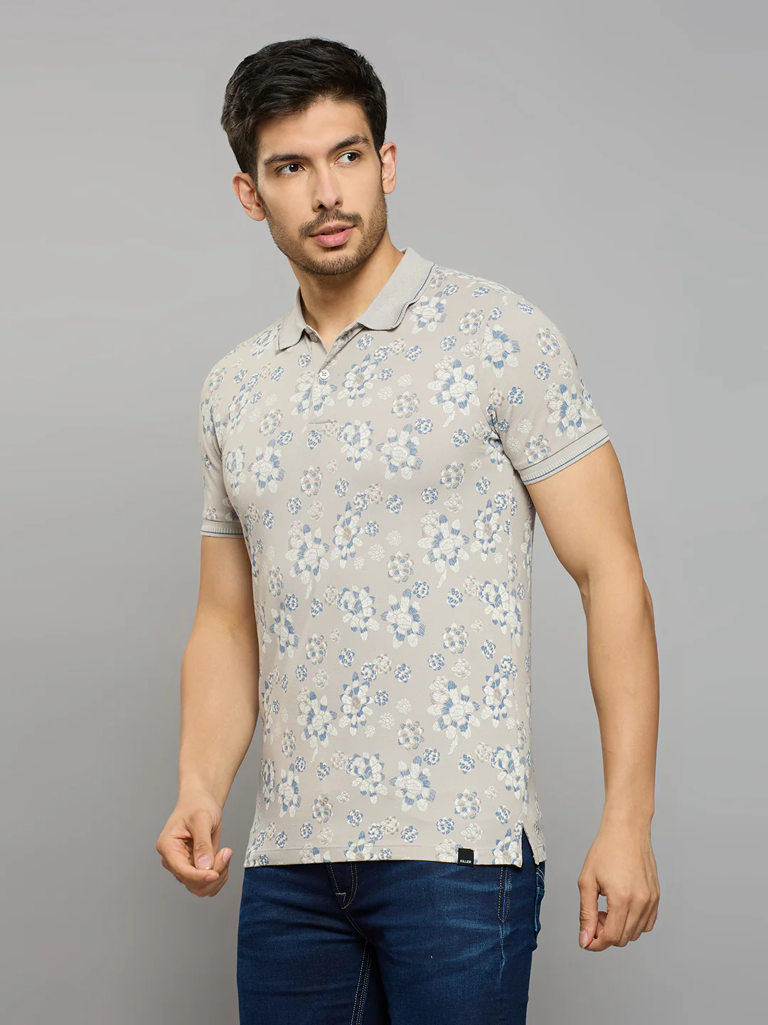 Men's Grey Printed Slim Fit T-Shirts - Image 2