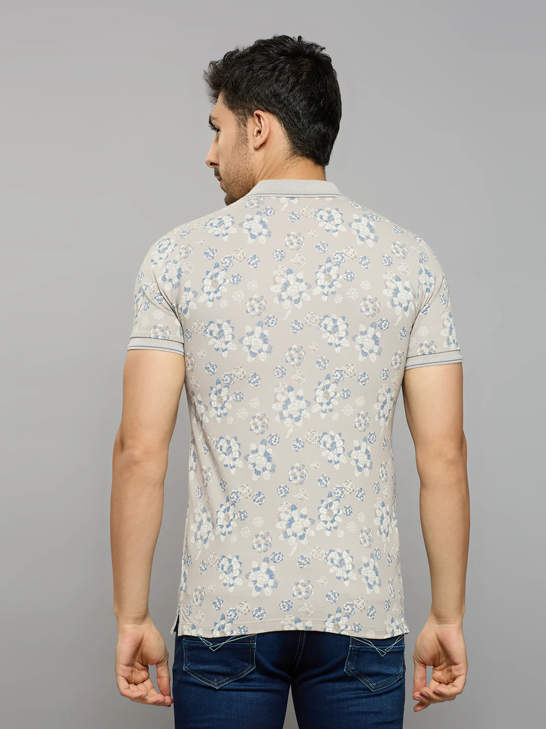 Men's Grey Printed Slim Fit T-Shirts - Image 4