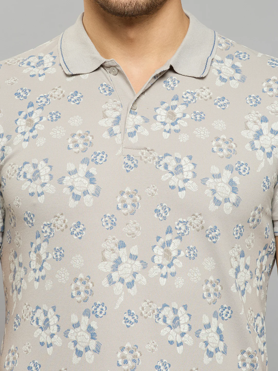 Men's Grey Printed Slim Fit T-Shirts - Image 5