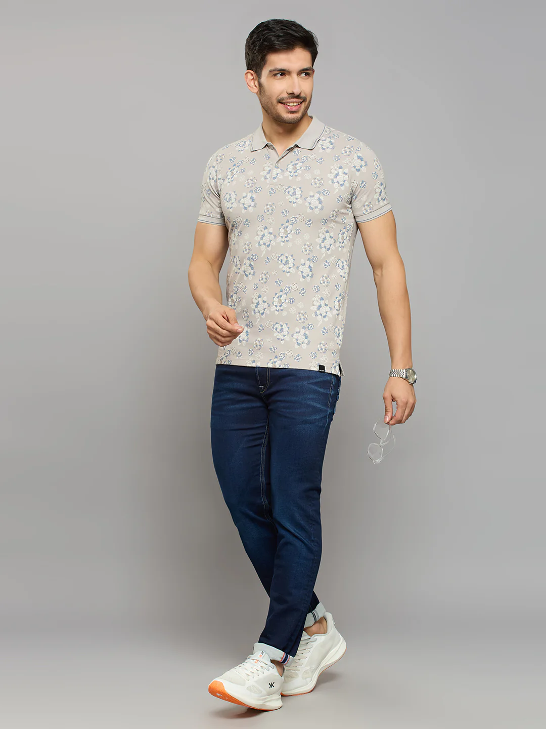 Men's Grey Printed Slim Fit T-Shirts - Image 6