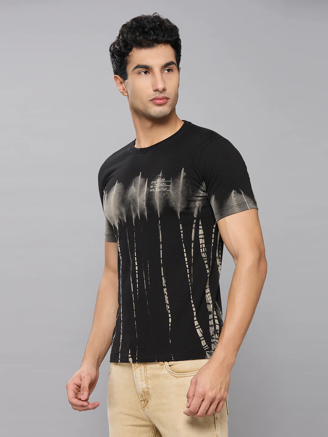 Men's Grey Printed Slim Fit T-Shirts - Image 2