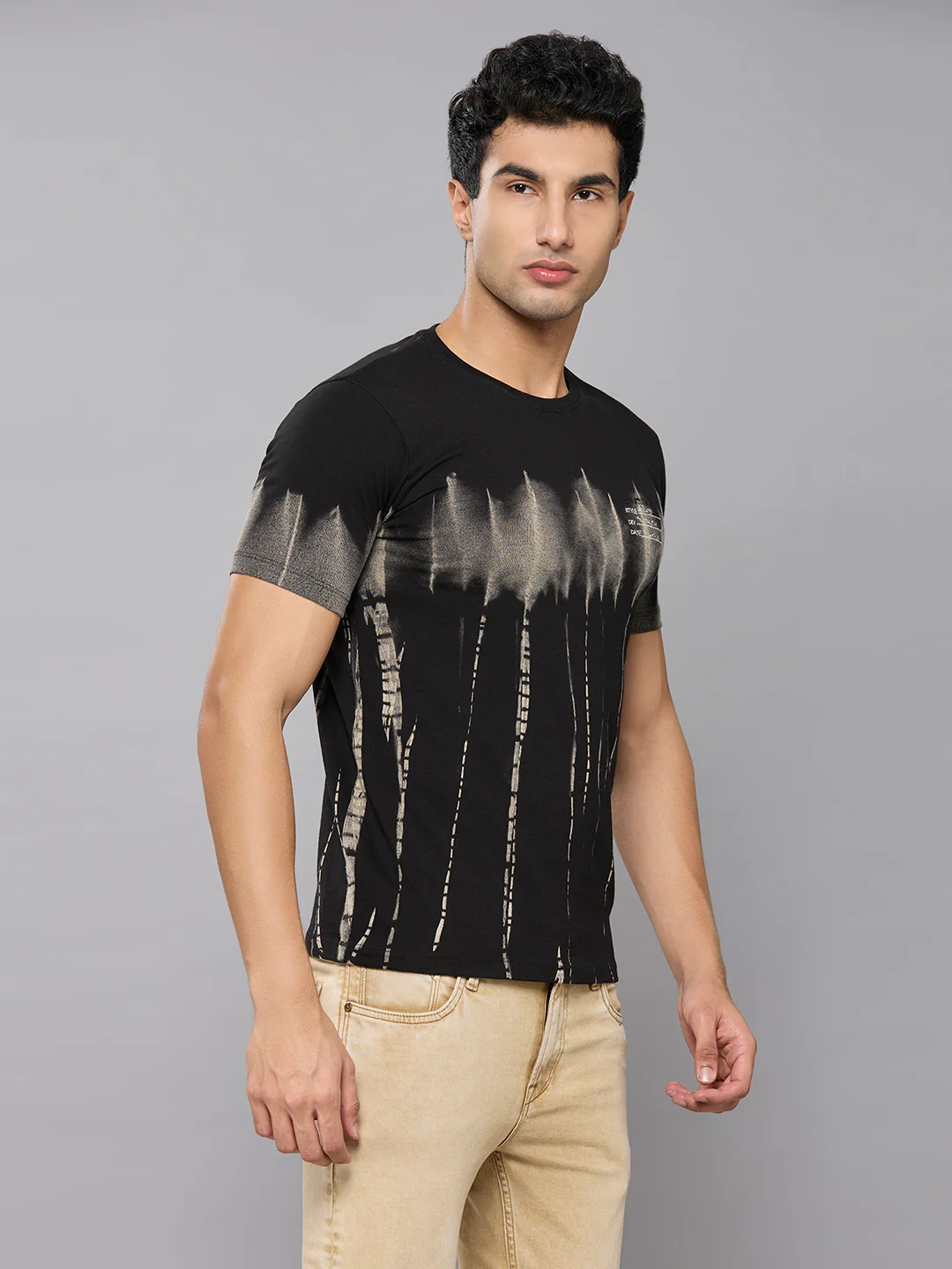 Men's Grey Printed Slim Fit T-Shirts - Image 3