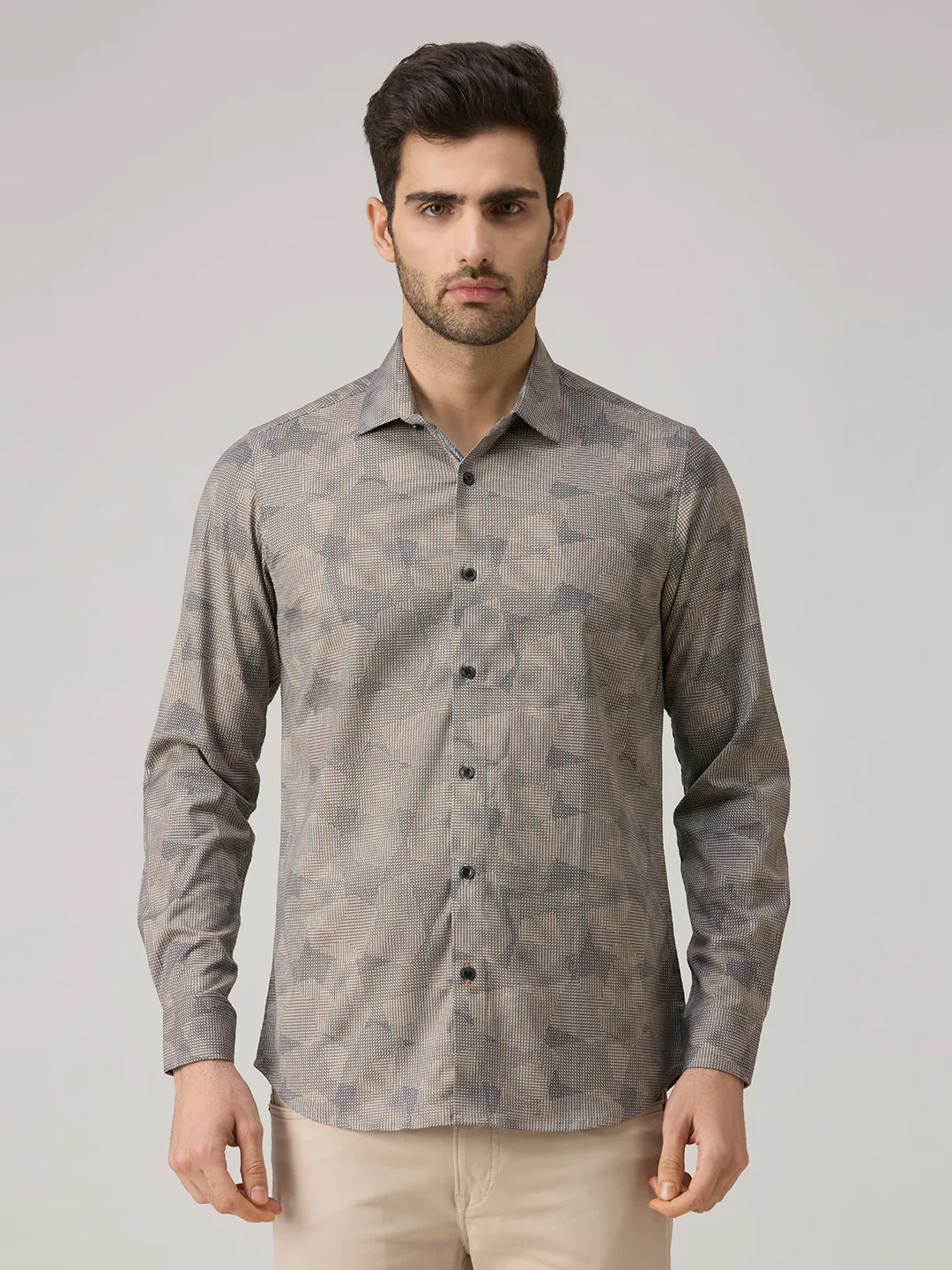 Men's Khaki Printed Slim Fit Shirts - Image 3