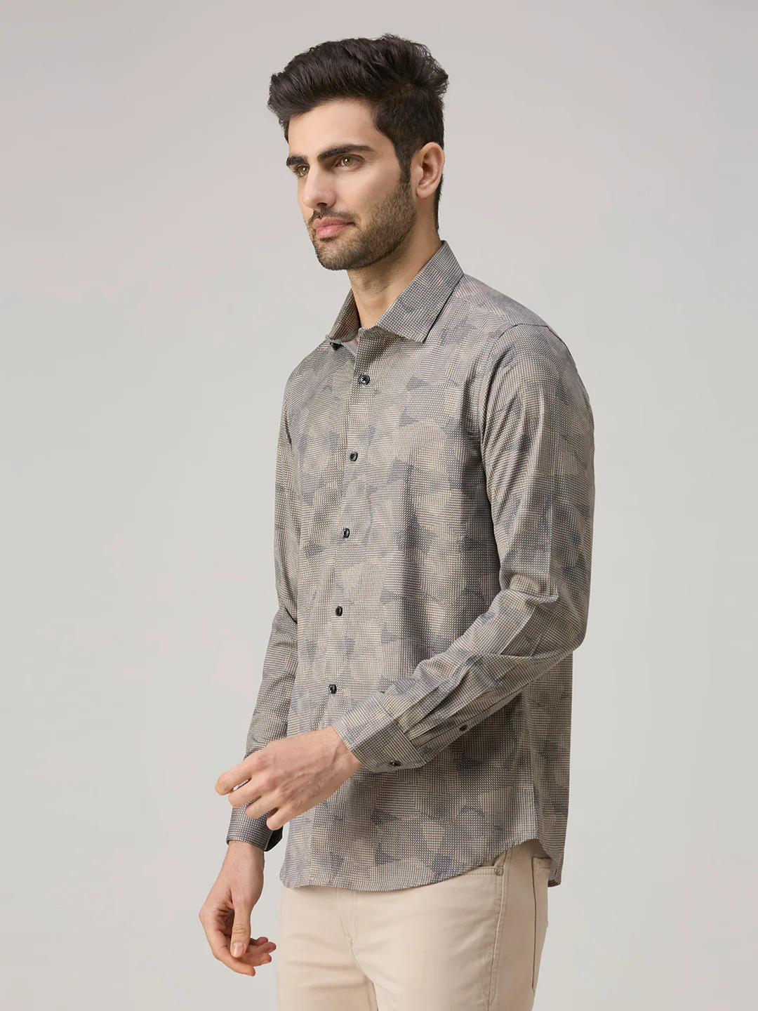 Men's Khaki Printed Slim Fit Shirts - Image 4