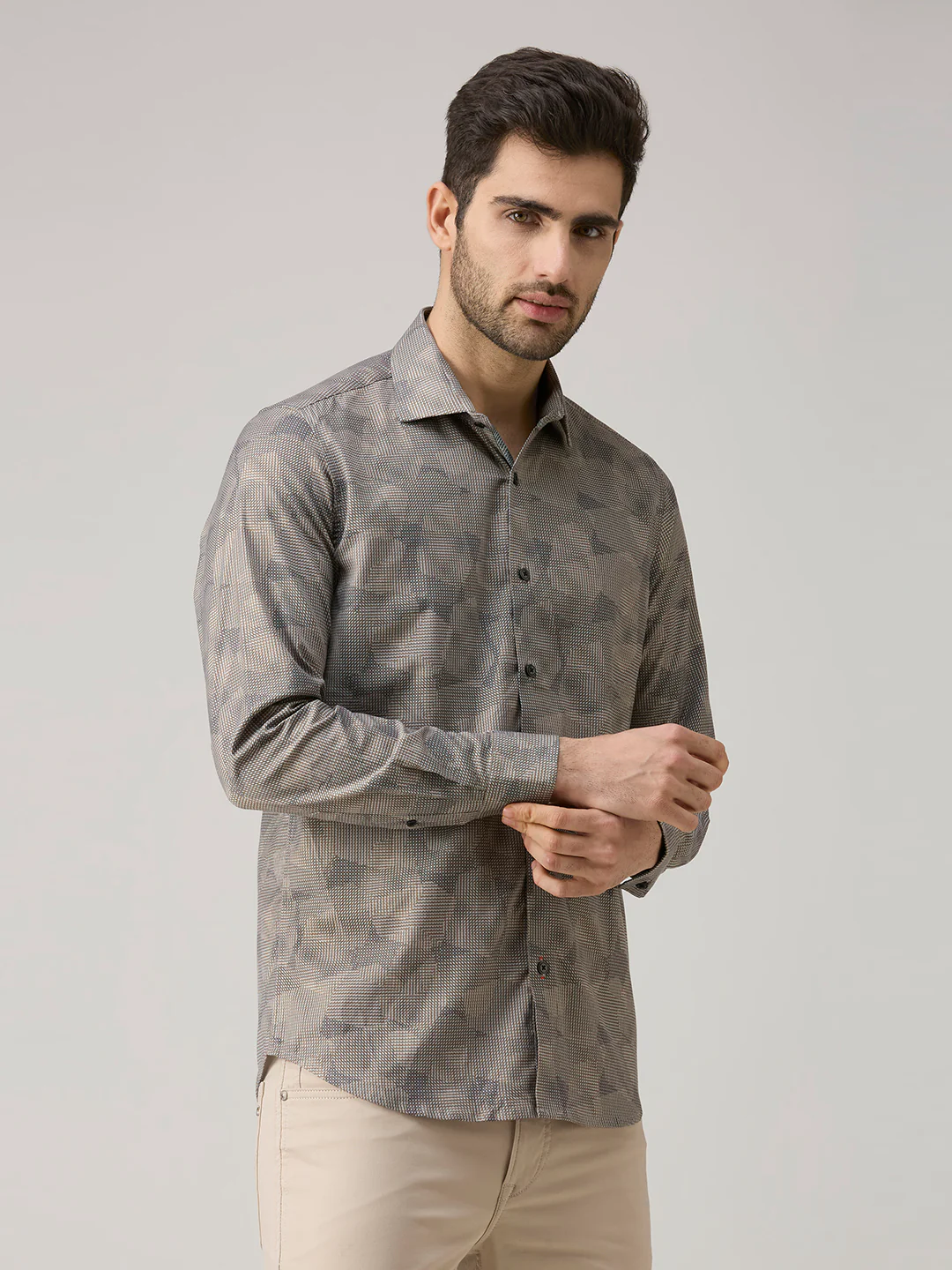 Men's Khaki Printed Slim Fit Shirts - Image 5