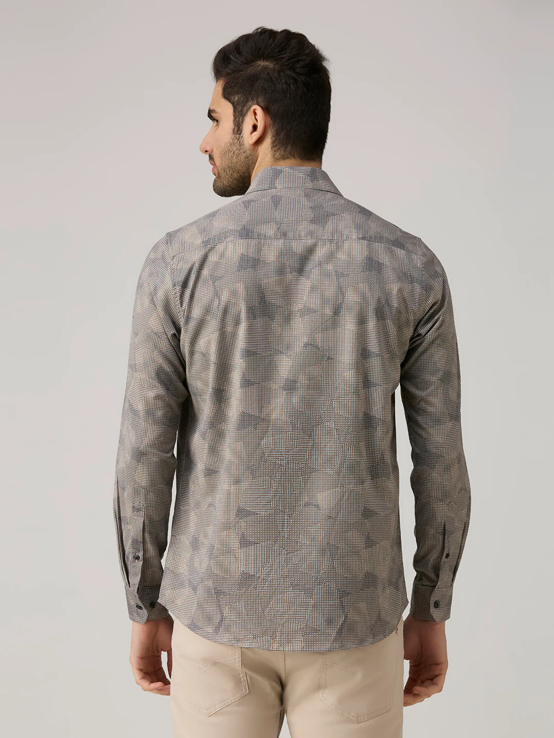 Men's Khaki Printed Slim Fit Shirts - Image 6