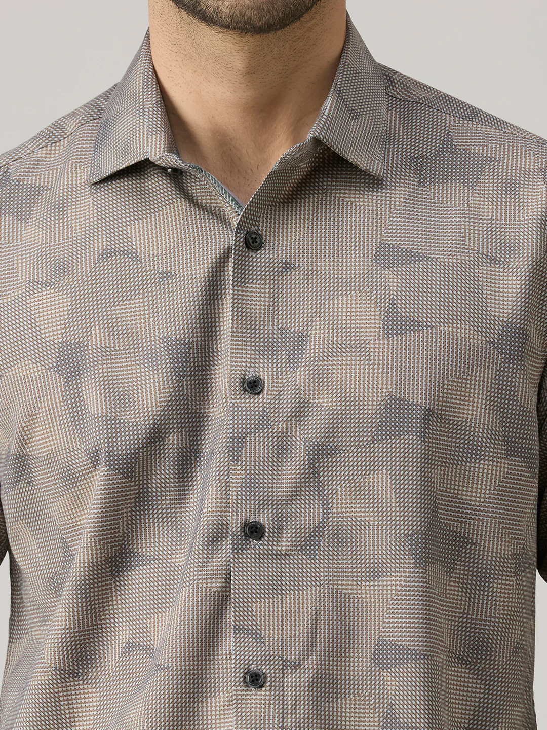 Men's Khaki Printed Slim Fit Shirts - Image 7