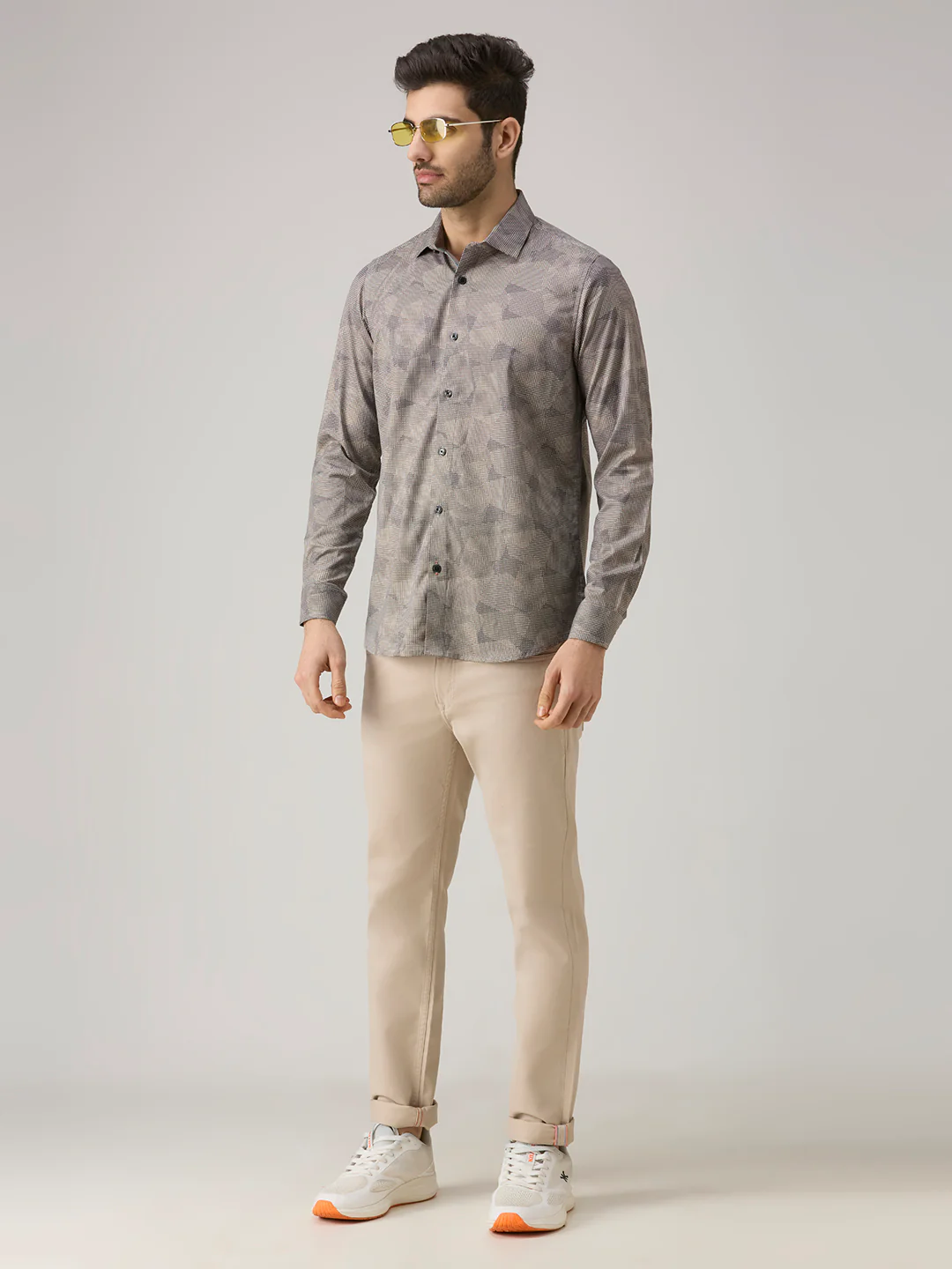 Men's Khaki Printed Slim Fit Shirts - Image 8