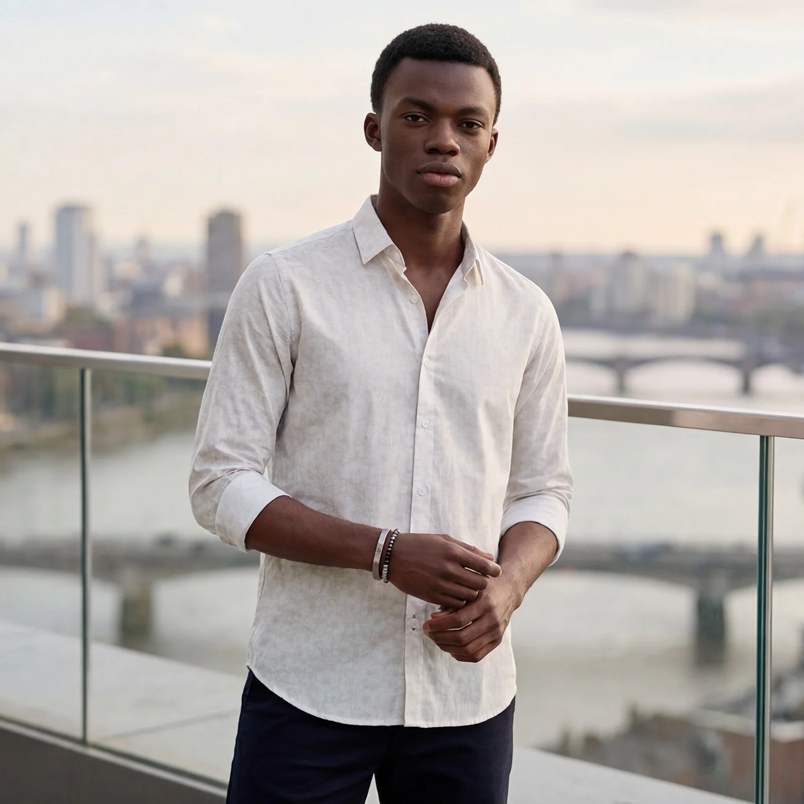Men's Khaki Printed Slim Fit Shirts - Image 2