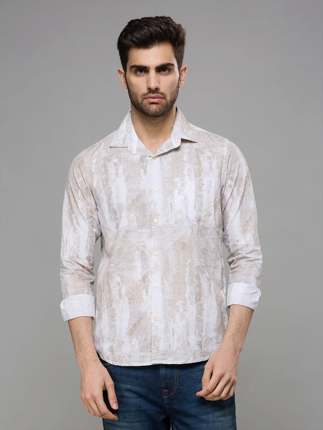 Men's Khaki Printed Slim Fit Shirts - Image 3