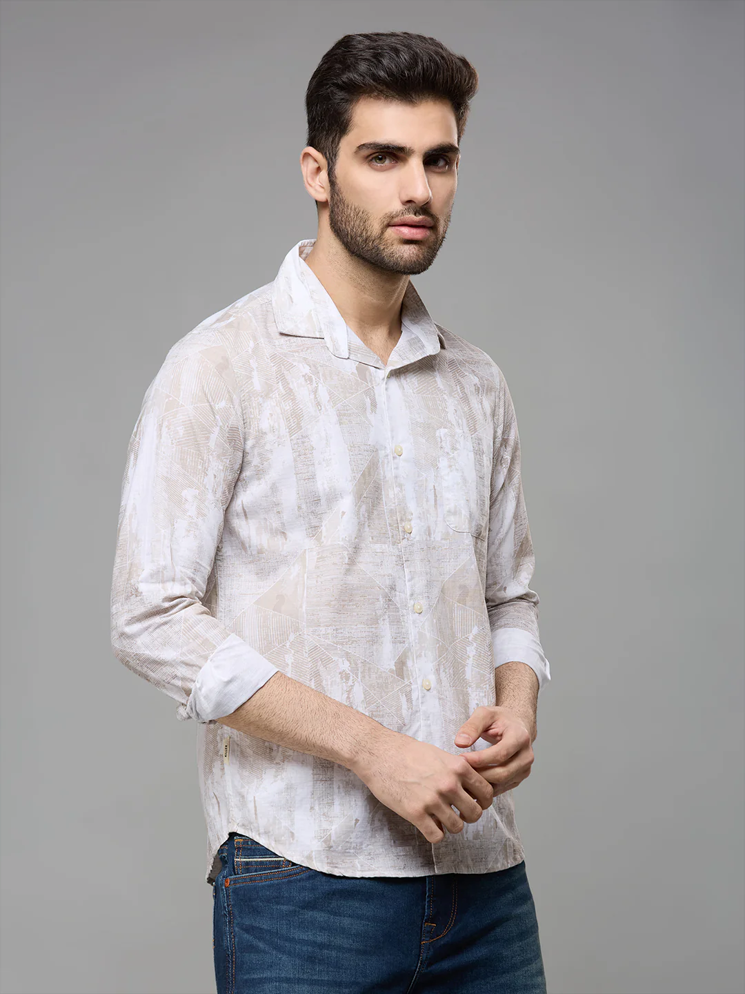 Men's Khaki Printed Slim Fit Shirts - Image 5