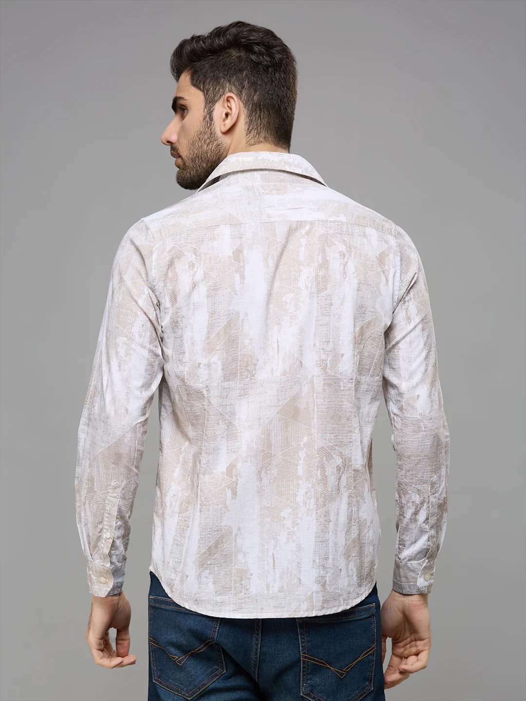Men's Khaki Printed Slim Fit Shirts - Image 6